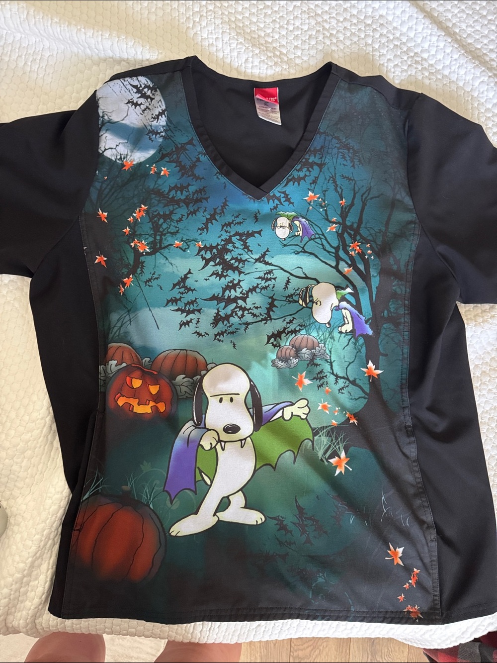 Snoopy Cherokee Scrubs Tooniforms Count Snoop-ula V Neck Top Size XL